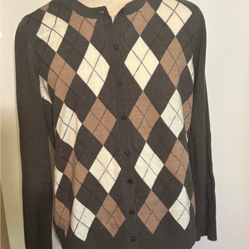 Croft & Barrow Argyle Cardigan in Brown and Cream